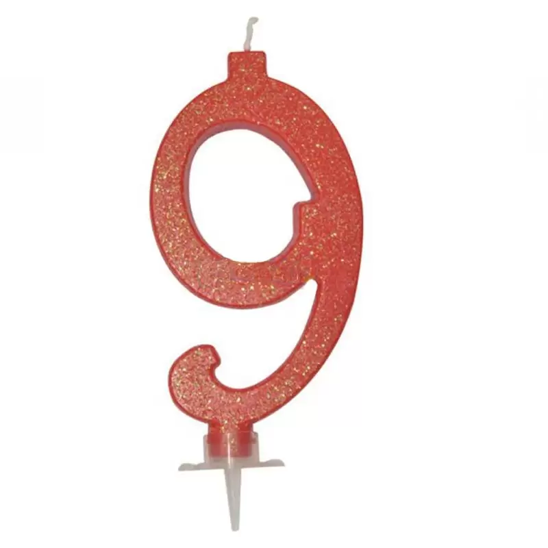 CANDELINA GLITTERATA N° 9 ROSSA 12 CM - C516