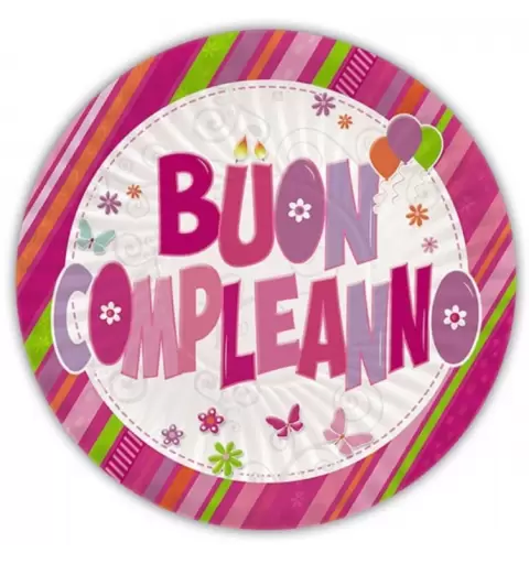 PIATTINI DESSERT BUON COMPLEANNO ROSA - 10 PZ