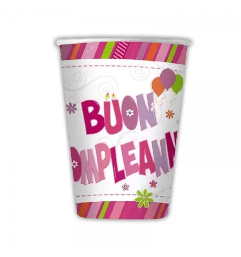 BICCHIERI BUON COMPLEANNO ROSA - 10 PZ