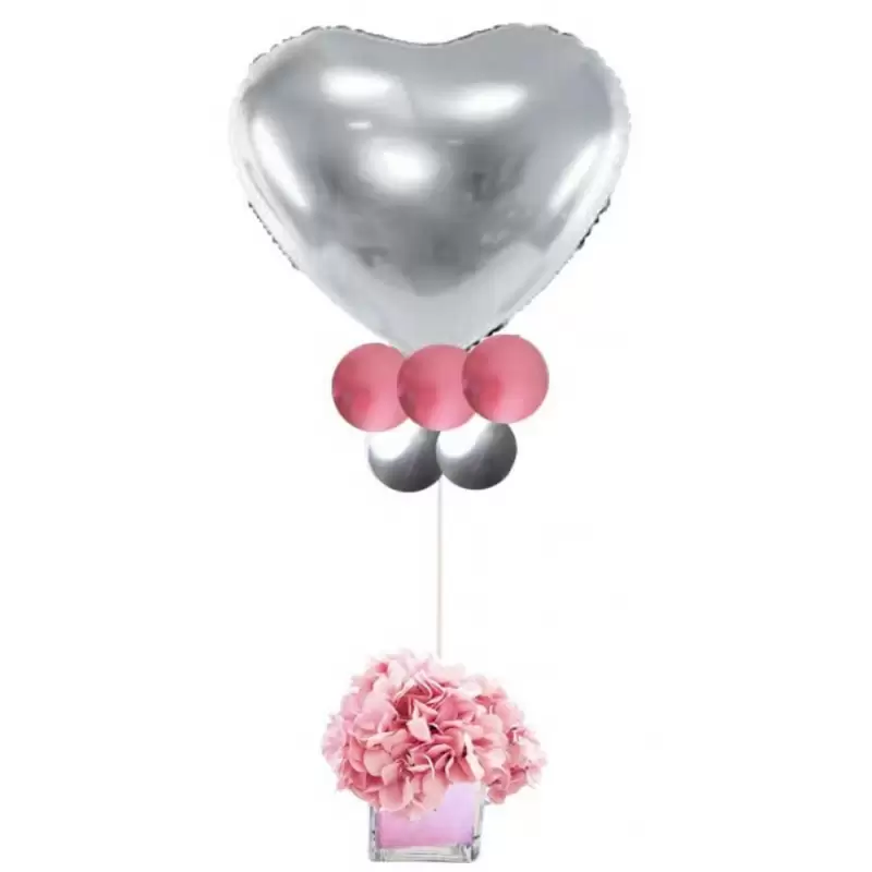 CENTROTAVOLA FLOREALE ROSA CON FOIL CUORE ARGENTO