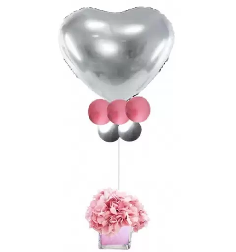CENTROTAVOLA FLOREALE ROSA CON FOIL CUORE ARGENTO