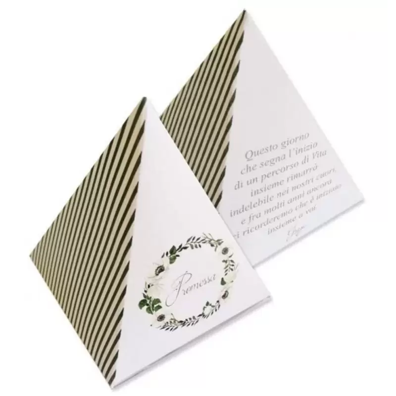 SCATOLINA PIRAMIDE PROMESSA A RIGHE CON FIORI - 1 PZ