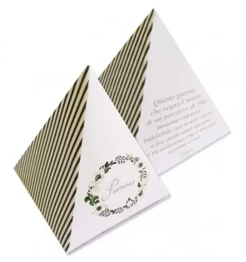 SCATOLINA PIRAMIDE PROMESSA A RIGHE CON FIORI - 1 PZ