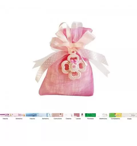 12 SACCHETTI CON QUADRIFOGLIO ROSA