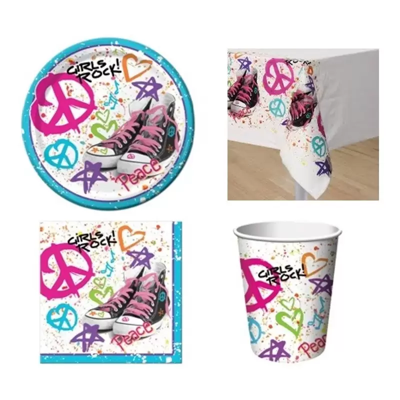 KIT N3 COORDINATO PER FESTA A TEMA '80 S PEACE LOVE GIRL