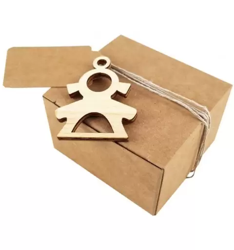 20 BOMBONIERE SCATOLINE AVANA CON BAMBINA LEGNO