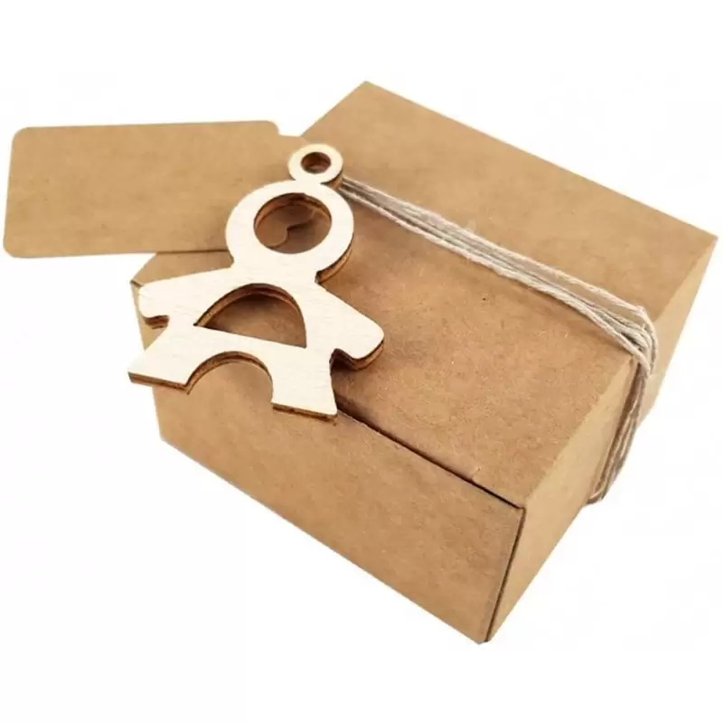 20 BOMBONIERE SCATOLINE AVANA CON BAMBINO LEGNO