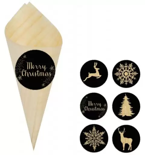 50 CONI PORTACONFETTI CON ADESIVI CHRISTMAS PARTY BLACK & GOLD