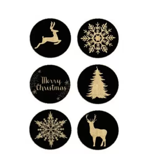 ADESIVO TONDO CHRISTMAS PARTY BLACK & GOLD