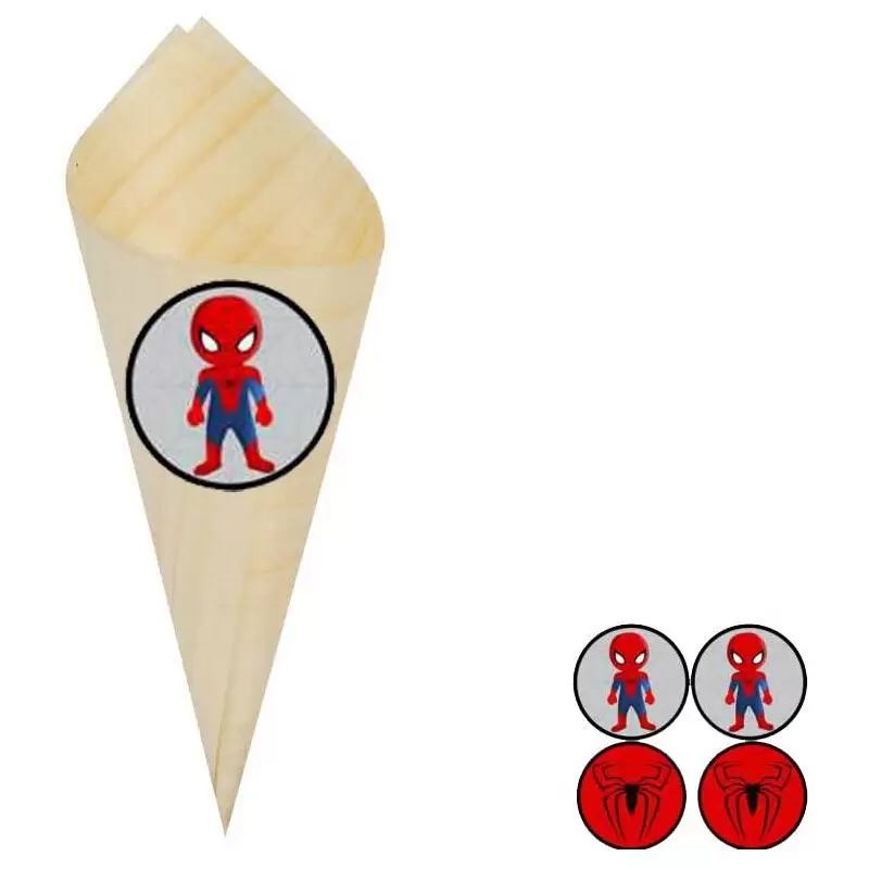 50 CONI PORTACONFETTI CON ADESIVI SPIDERMAN RAGNOMAN