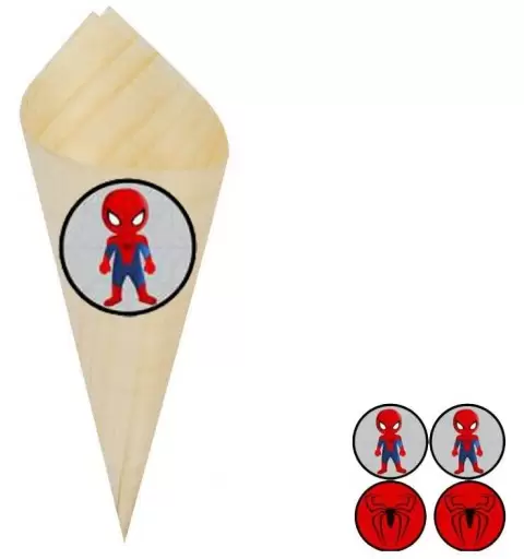 50 CONI PORTACONFETTI CON ADESIVI SPIDERMAN RAGNOMAN