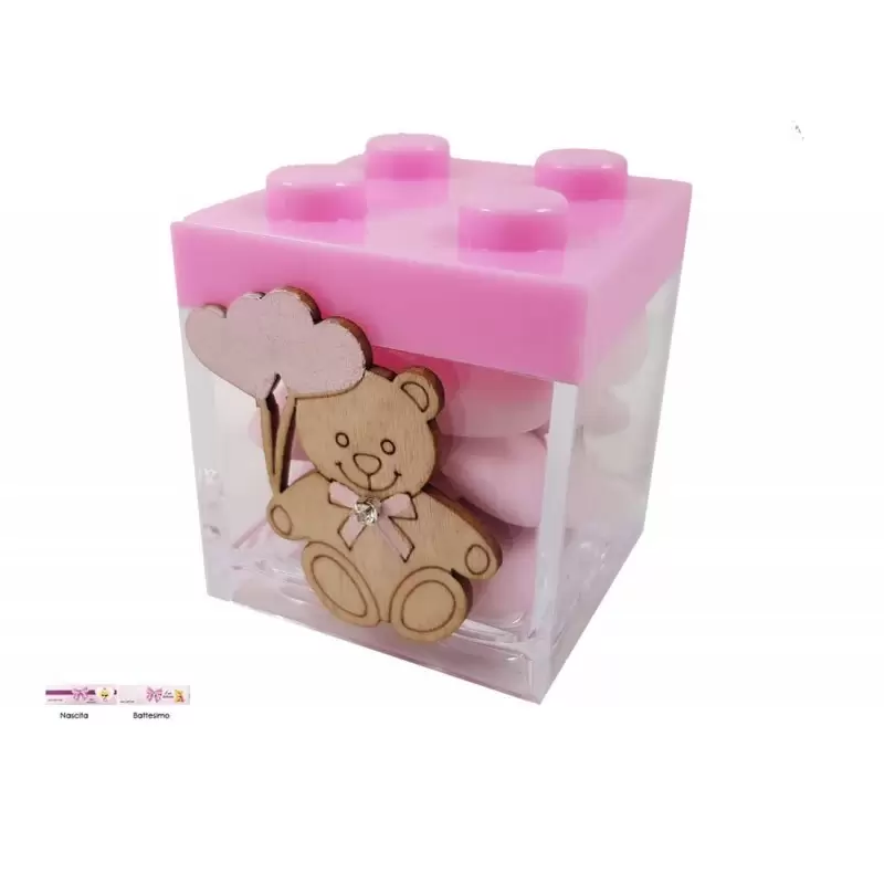 24 BOMBONIERE ORSETTA ROSA CON SCATOLINE LEGO ROSA