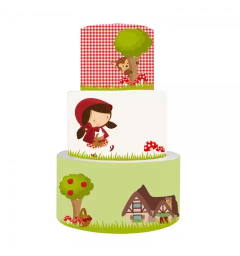 Torta Scenografica in vinile Cappuccetto Rosso 36cm h x 25 cm diametro