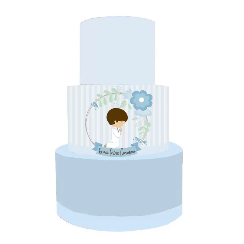 Torta Scenografica in vinile Prima Comunione Bimbo Celeste 36cm h x 25 cm diametro
