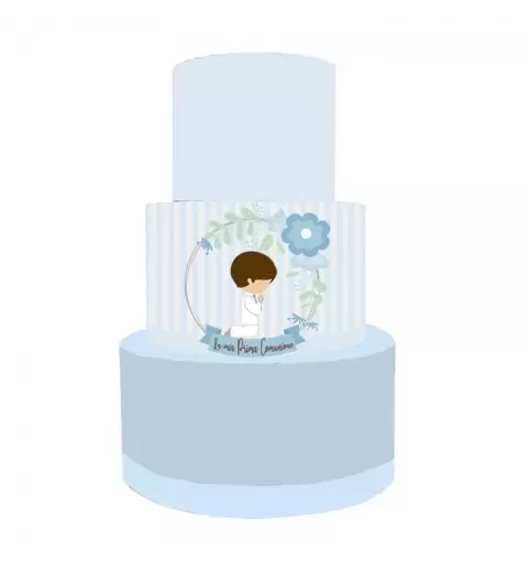 Torta Scenografica in vinile Prima Comunione Bimbo Celeste 36cm h x 25 cm diametro