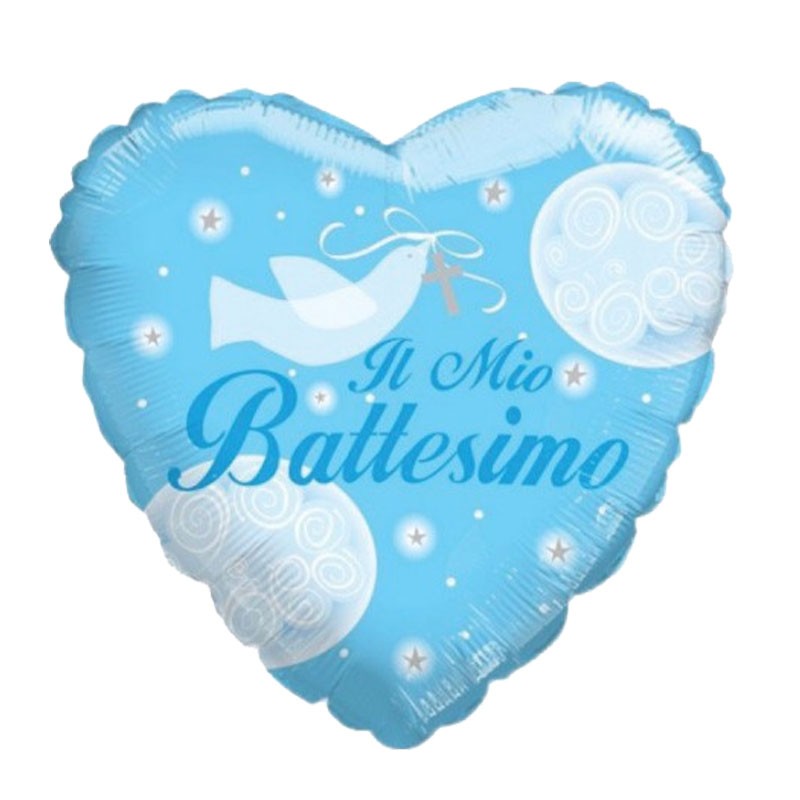 PALLONCINO FOIL BATTESIMO CUORE DOUBLE FACE CELESTE 46 CM - 201521/ - 18/01