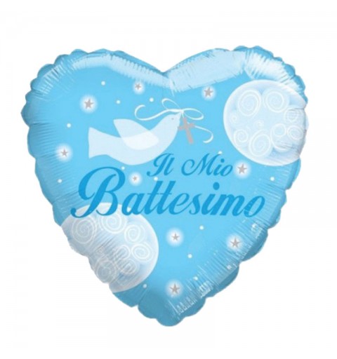 PALLONCINO FOIL BATTESIMO CUORE DOUBLE FACE CELESTE 46 CM - 201521/ - 18/01