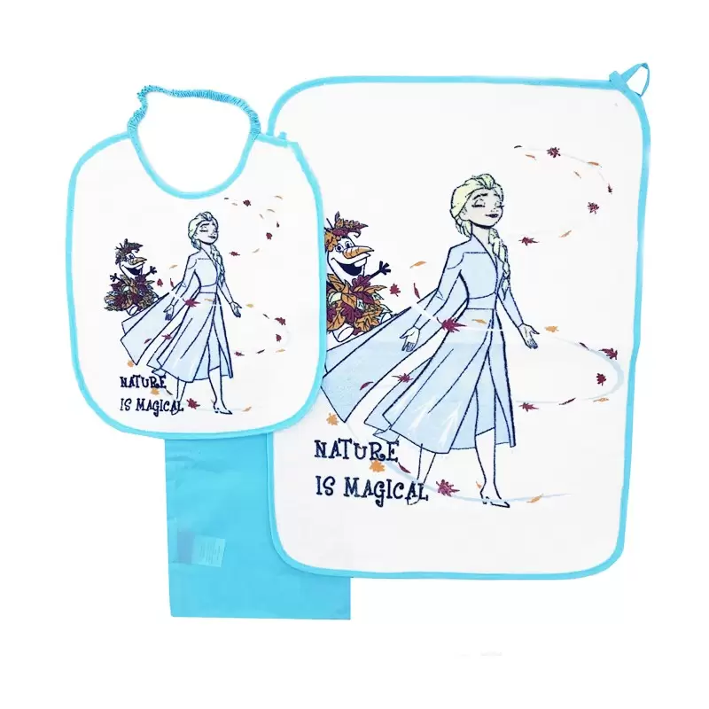 Set Bavetta + Tovaglietta + Sacchetto Frozen per asilo Celeste WX2013