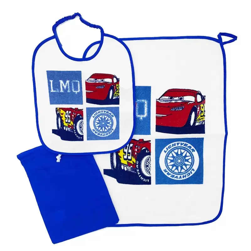 Set Bavetta + Tovaglietta + Sacchetto per asilo Cars Blu WX6109