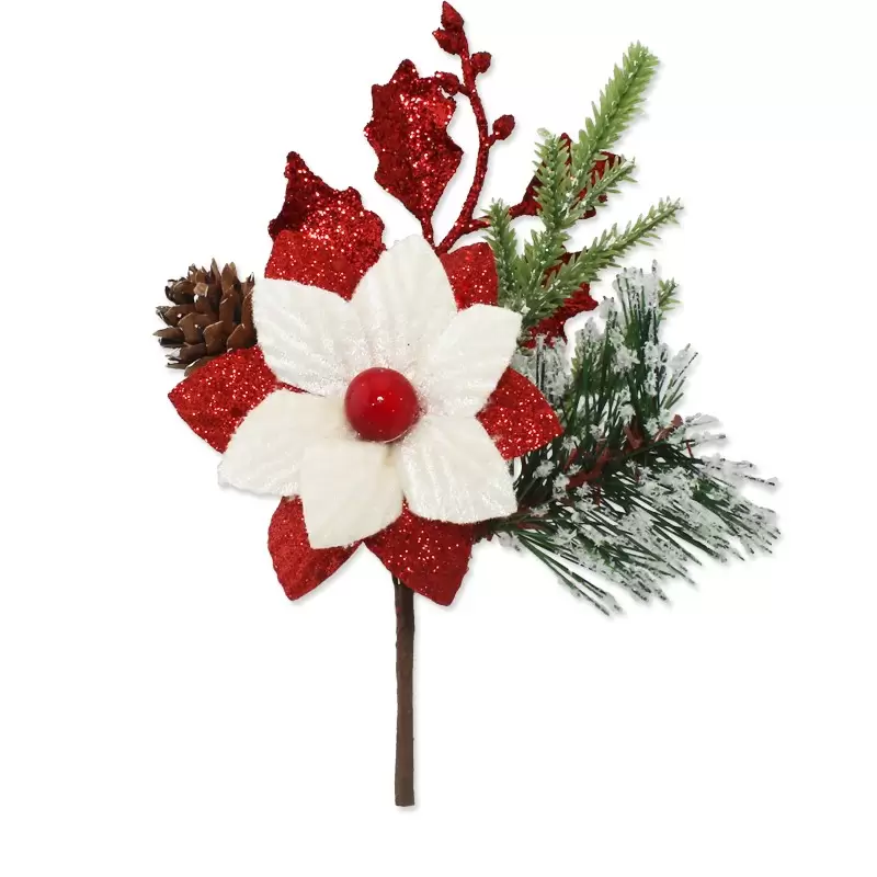 Decorazione Stella di Natale Rosso/Crema con picks 20cm 4322