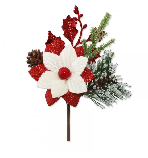Decorazione Stella di Natale Rosso/Crema con picks 20cm 4322