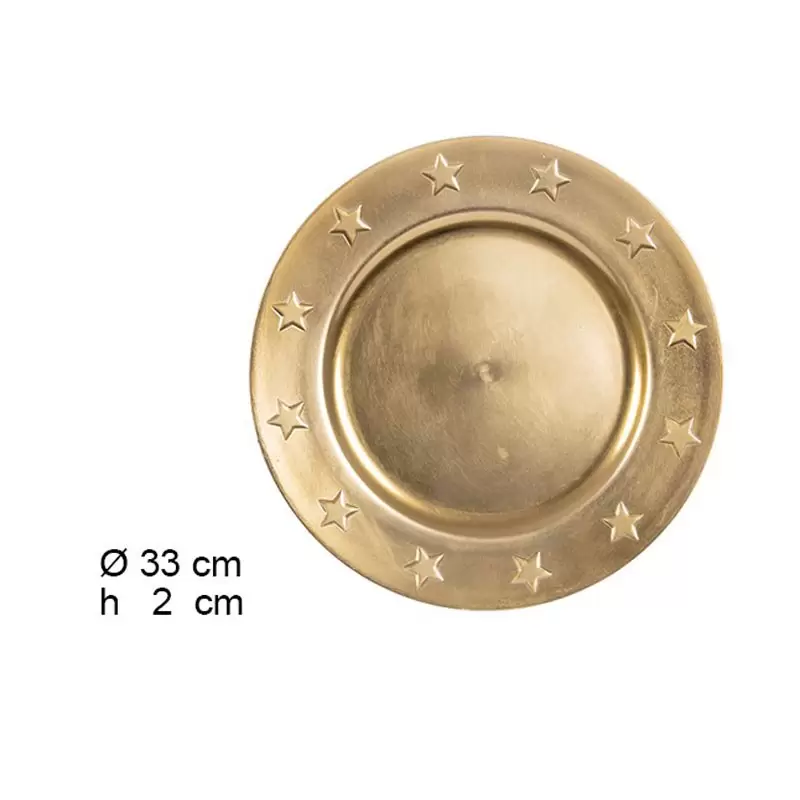 SOTTO PIATTO DI NATALE ORO CON STELLE 33 X 33 X 2 CM 1 PZ -105910