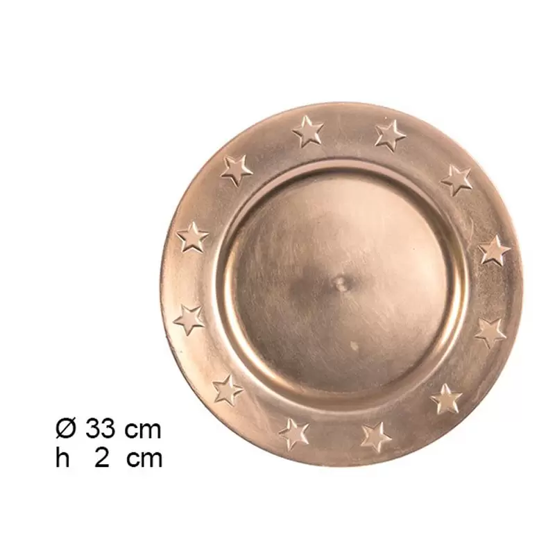SOTTO PIATTO DI NATALE BRONZO CON STELLE 33 X 33 X 2 CM 1 PZ - 105918