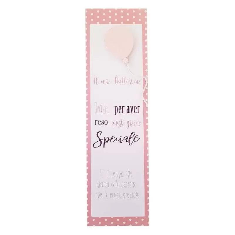 24 SEGNAPOSTO BATTESIMO ROSA CON PALLONCINI DI LEGNO