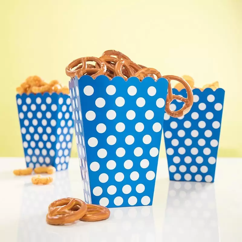 8 BOX POP CORN BLU A POIS BIANCHI