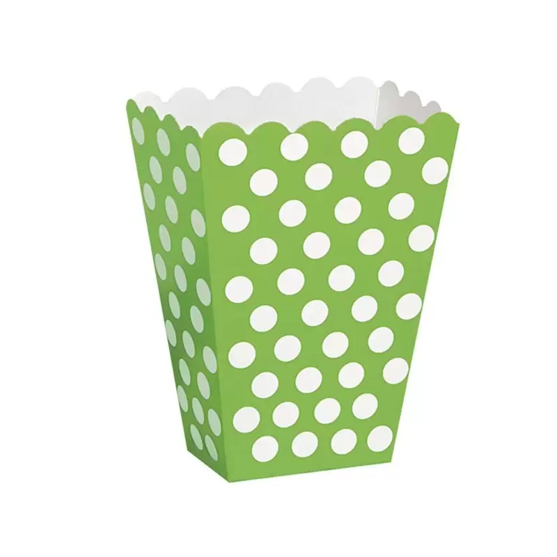 8 BOX PORTA POP CORN VERDE MELA A POIS BIANCHI