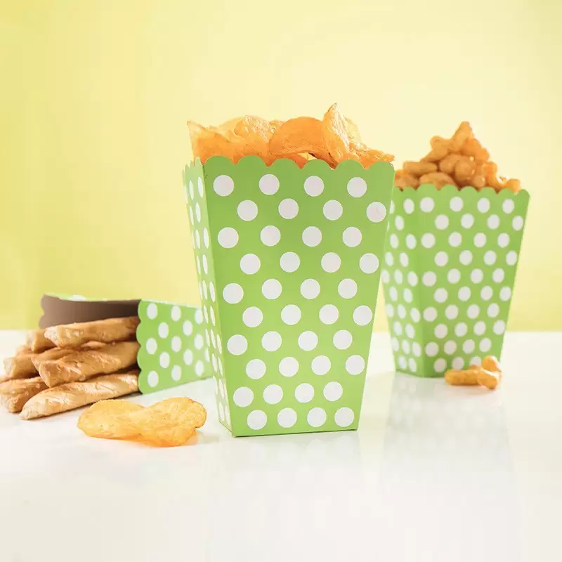 8 BOX PORTA POP CORN VERDE MELA A POIS BIANCHI