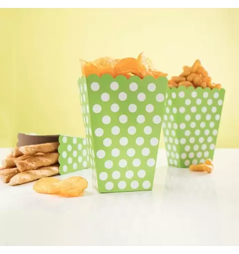 8 BOX PORTA POP CORN VERDE MELA A POIS BIANCHI