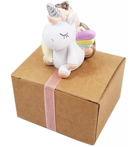 12 BOMBONIERE UNICORNO ROSA PORTACHIAVI CON SCATOLINE AVANA