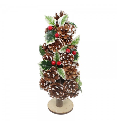 Albero di Natale in legno con decorazioni naturali ( pigne , bacche, agrifoglio) 36 cm - 7255