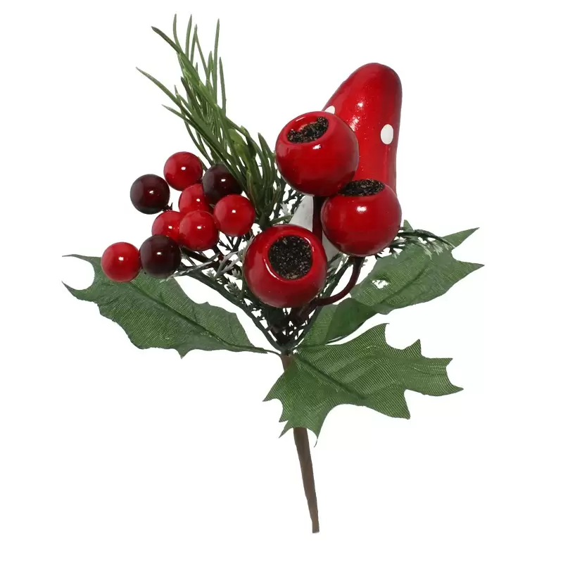 Decorazione Natalizia Ramo con Fungo e bacche rosse 25 cm con picks 4971