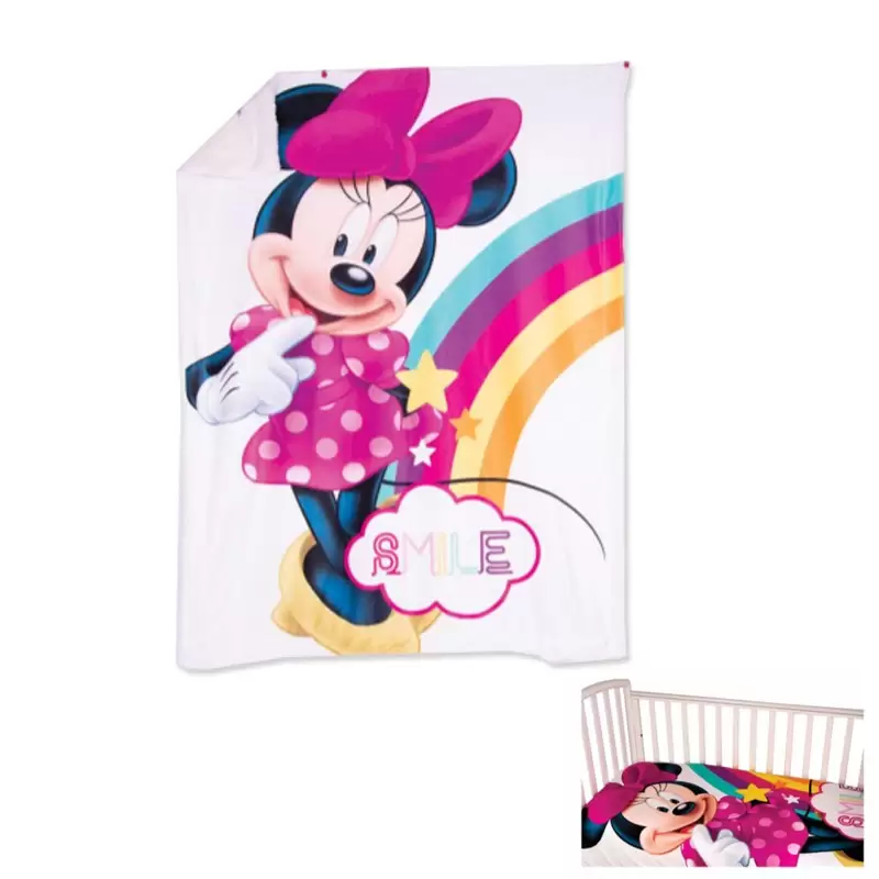Trapunta Soft Minnie Arcobaleno per Lettino / Culla con fodera in pelliccetta  TL0320WD