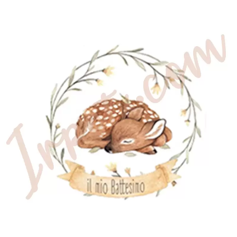 50 ADESIVI TONDI CERBIATTO LITTLE DEER BATTESIMO