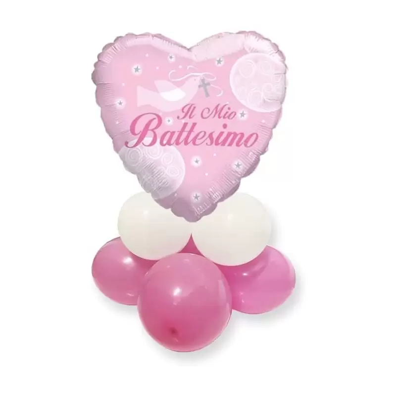 CENTROTAVOLA PALLONCINI BATTESIMO ROSA DOUBLE FACE