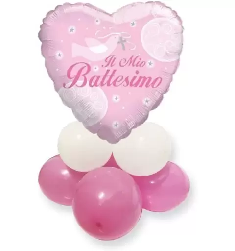 CENTROTAVOLA PALLONCINI BATTESIMO ROSA DOUBLE FACE
