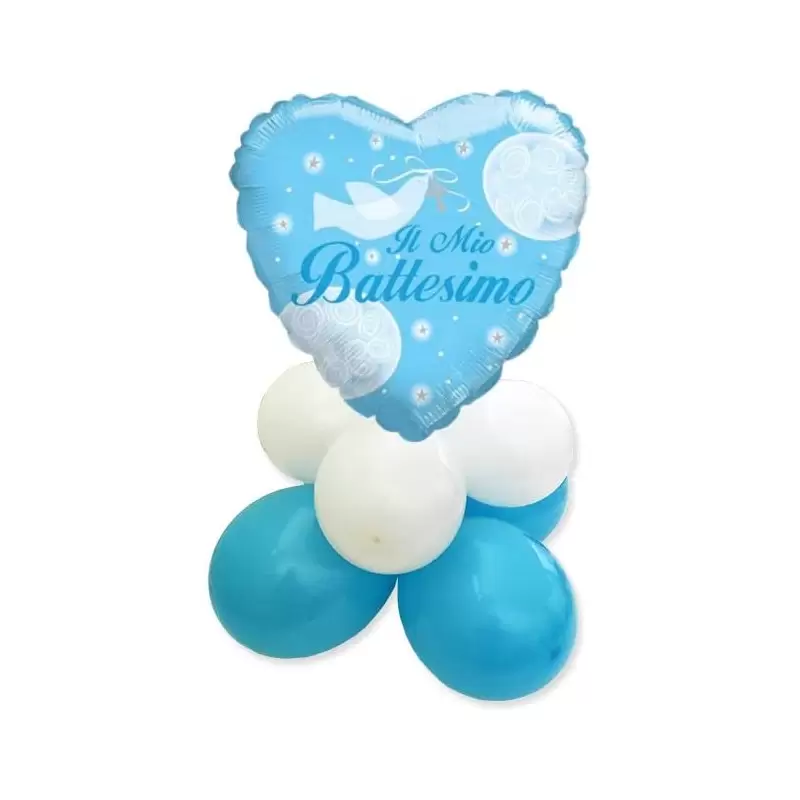 CENTROTAVOLA PALLONCINI BATTESIMO CELESTE DOUBLE FACE
