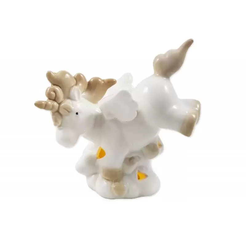 BOMBONIERA UNICORNO BEIGE LUMINOSO DI PORCELLANA CON LED