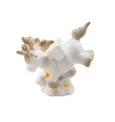 BOMBONIERA UNICORNO BEIGE LUMINOSO DI PORCELLANA CON LED