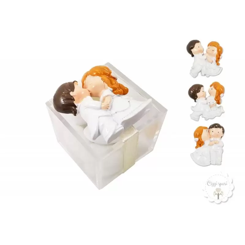 12 BOMBONIERE MATRIMONIO CON CALAMITE SPOSI E SCATOLINE PLEXIGLASS