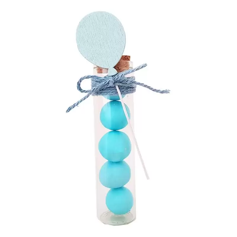 24 BOMBONIERE PALLONCINI CELESTI CON PROVETTE 12 CM