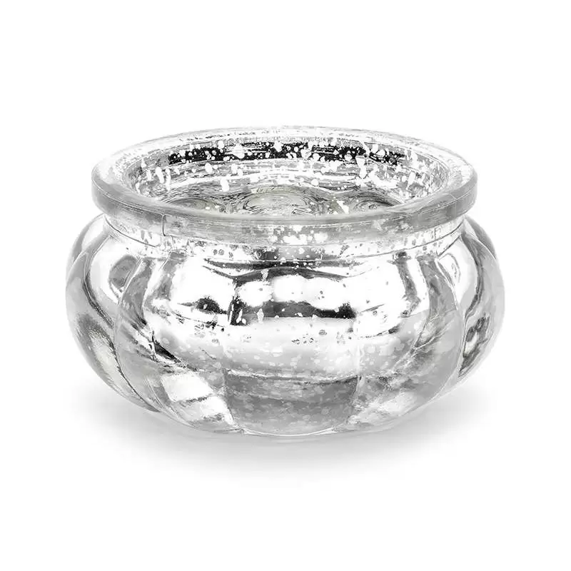 Vasetto tondo di vetro porta candele silver