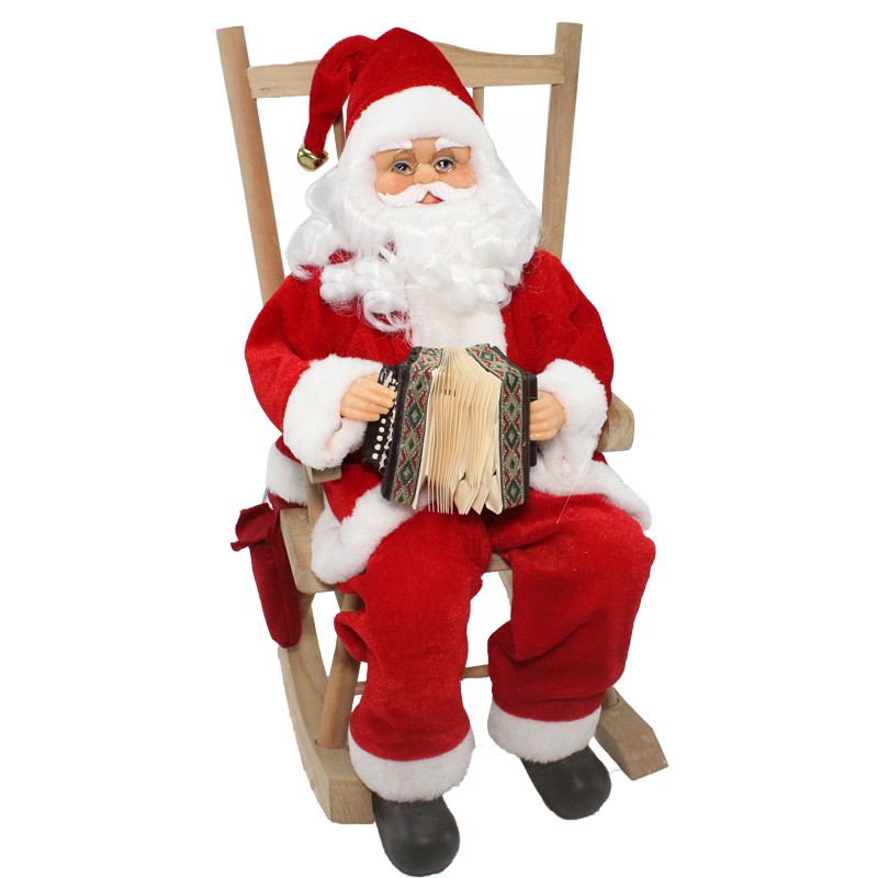 Babbo Natale su Sedia con Fisarmonica Decorazione Natalizia 25x35x45 cm - 0620