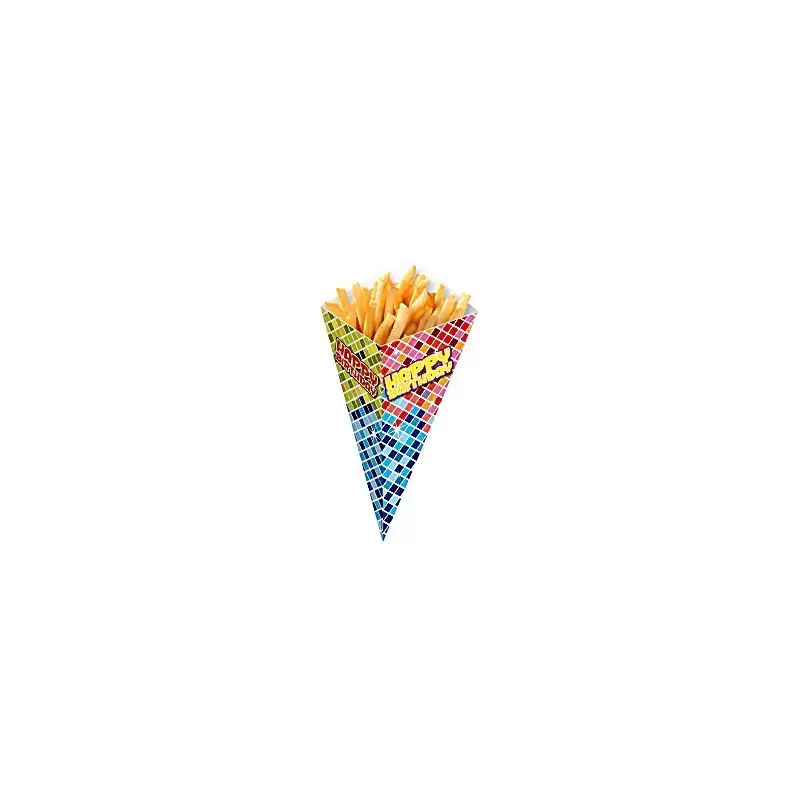 CONI PER FRITTO SCACCHI COLORATI HAPPY BIRTHDAY