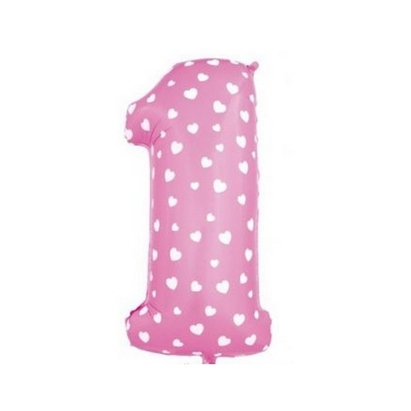 PALLONCINO FOIL NUMERO 1 ROSA CON CUORI
