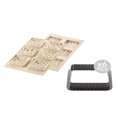 kit mini tarte sand - stampo i n silicone + 6 anelli 80x80 mm