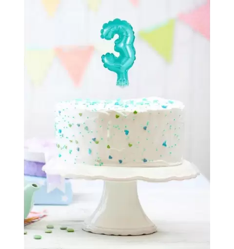 PALLONCINO MINI FOIL NUMERO 3 CELESTE LIGHT 13 CM